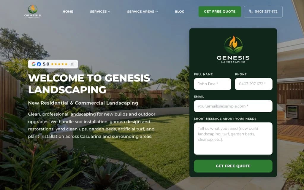 Genesis Landscaping website homepage